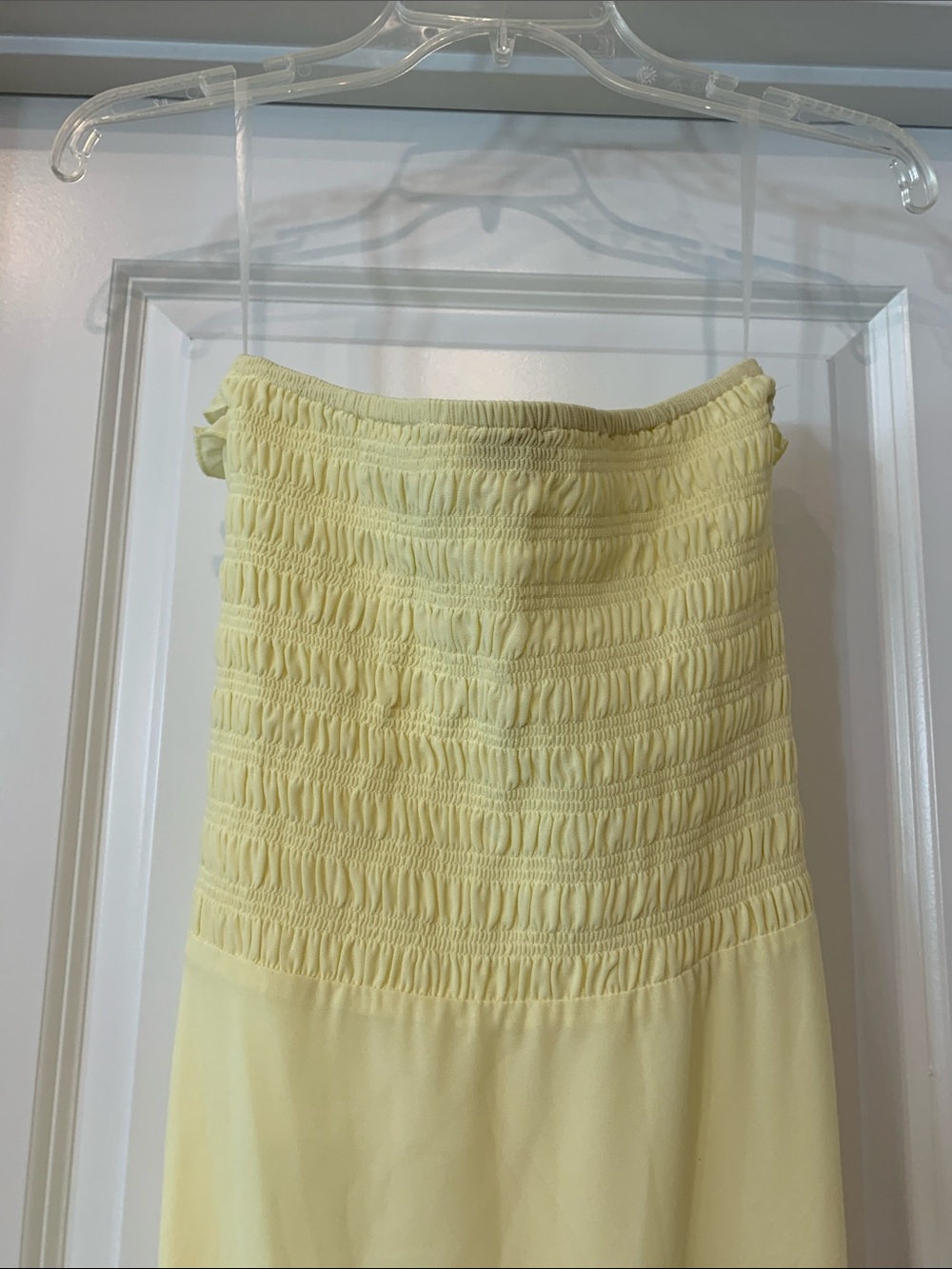 Meshki Pale Yellow Ruffle-Trim Maxi Dress strapless chiffon XXS NWOT - Picture 7 of 13